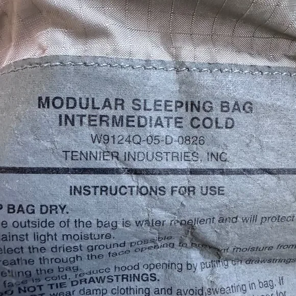 US Army Modular Sleeping Bag Intermediate Cold Gray Tennier CIF Ready